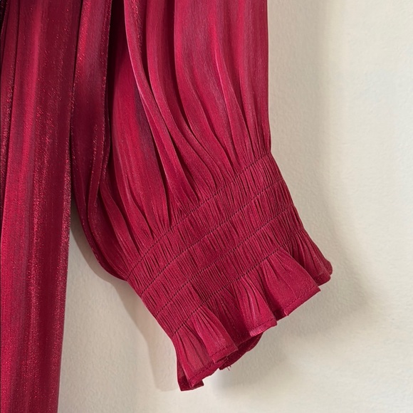 Lauren Conrad Dress Burgundy Boho Wrap Long Sleeve High Low in Size L NWT - Picture 9 of 13